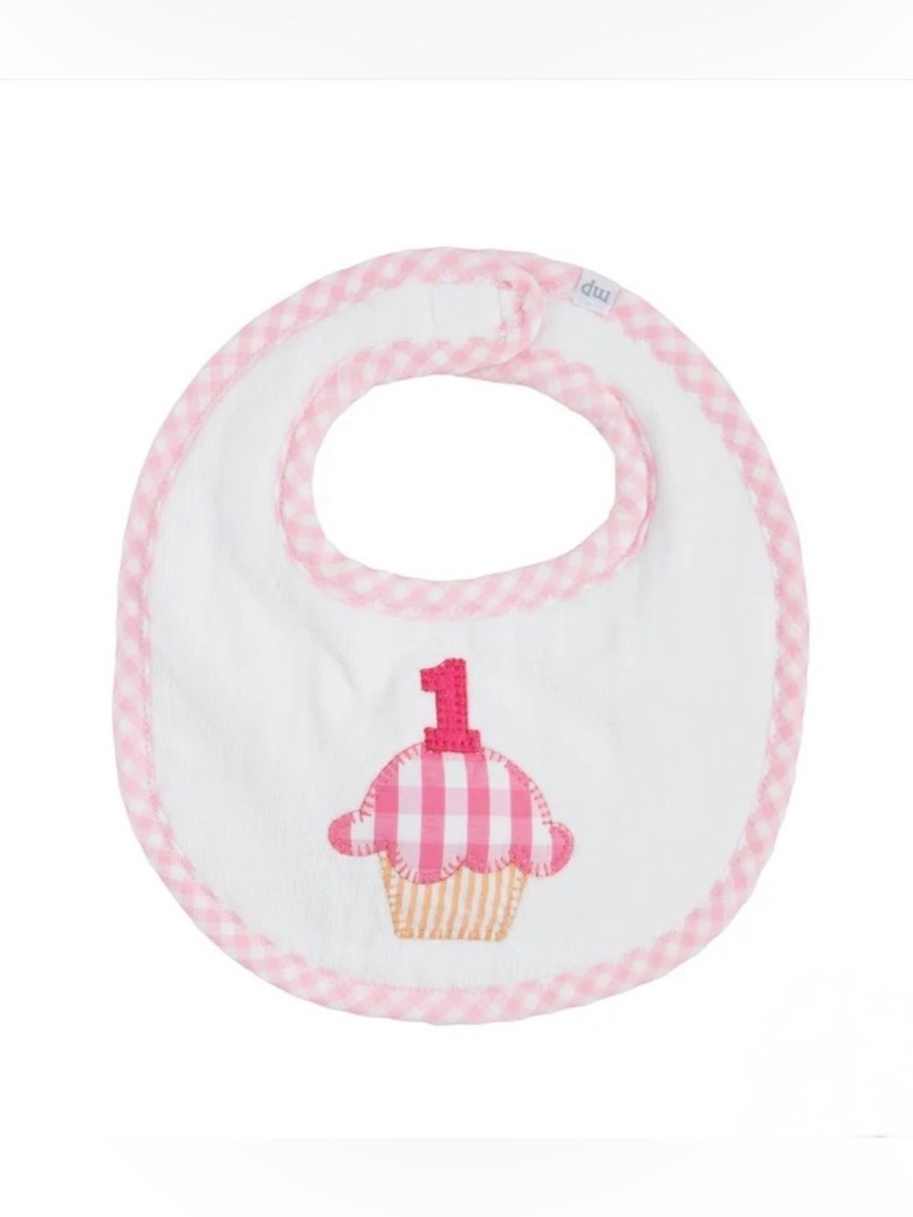 NWT Mud Pie Pink Gingham '1' Cupcake Baby Bib - Picture 1 of 1